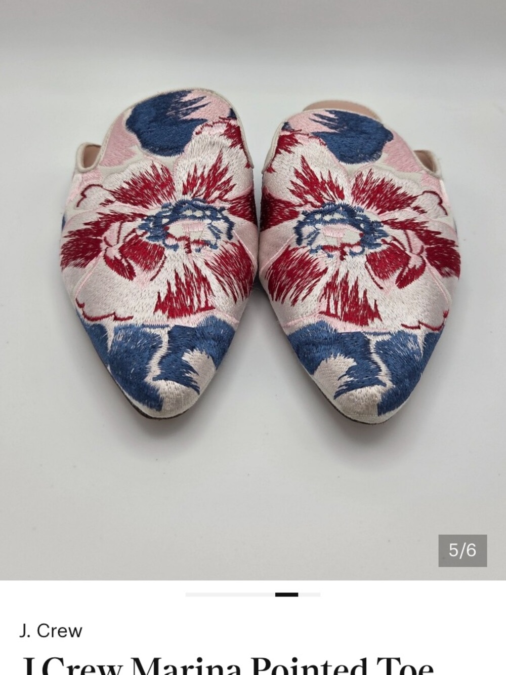 J. Crew Pink Floral Embroidered Pointed-Toe Mules